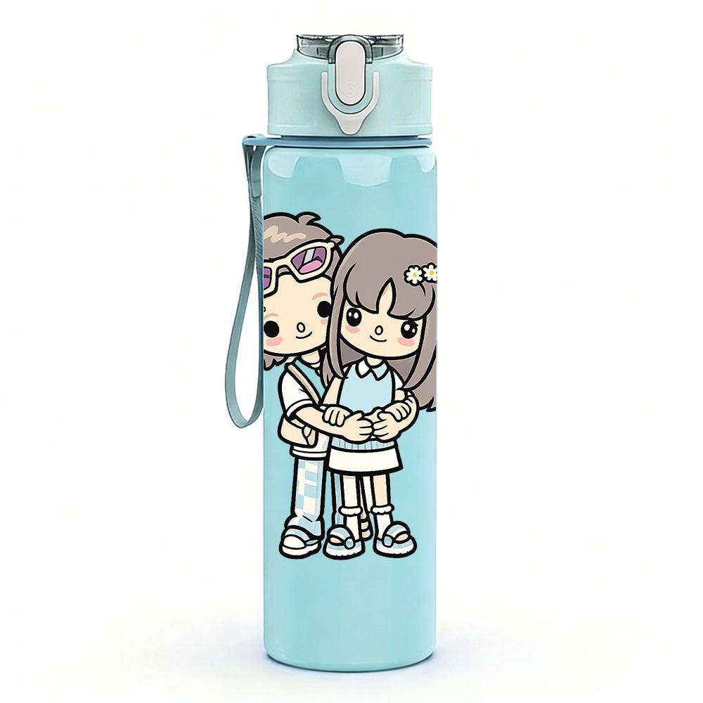 1PC Two Little Girls Best Friend Print 750ml Color Plastic Sports Water Bottle Leakproof Flip Straw Lid Suitable for Sports Office Home Use