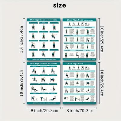 [Dessin Imprimé] 4 Exercices de Yoga sur Chaise Fitness pour Débutants et Personnes Âgées - Impression sans cadre 8x10 pouces
