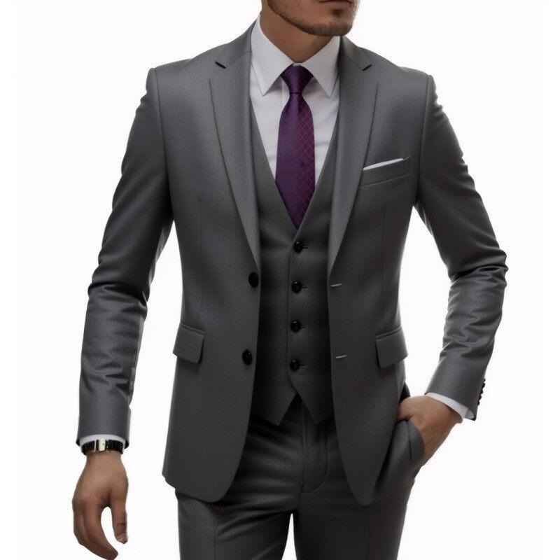 Two-piece Suit Men's Fashionable Gentleman Business British Style Solid-color Banquet Host Casual Wedding Suit