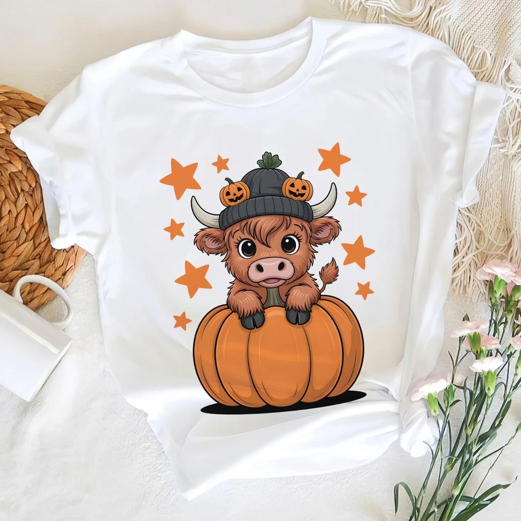 Retro Halloween Highland Cow Pumpkin Shirt, Moo I Mean Boo Funny Fall Cow Tee