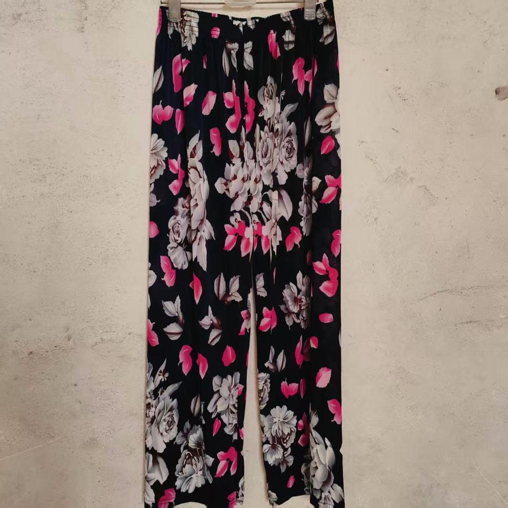 Pantalones Sueltos de Seda Helada de Cintura Alta para Mujer: A Prueba de Mosquitos, Longitud de Nueve Puntos, Talla Grande, Corte Informal