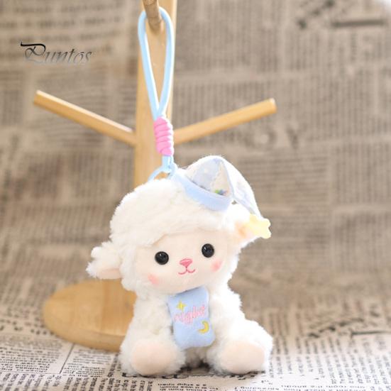 Backpack Accessory Charm Goodnight Sheep Plush Keychain, Cute Sleepy Lamb Stuffed Toy with Nightcap, Animal Soft Fluffy Bag for And Nursery Room Decor