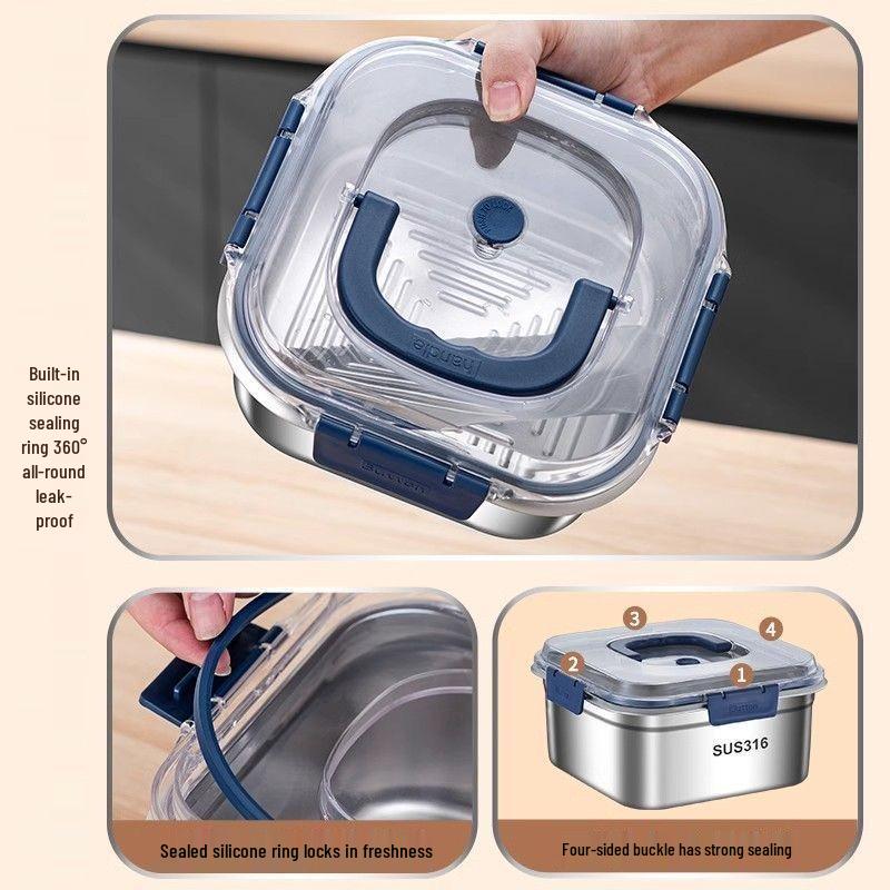 Pojemny, hermetyczny lunchbox ze stali nierdzewnej z pokrywką - Przenośny pojemnik do przechowywania żywności
