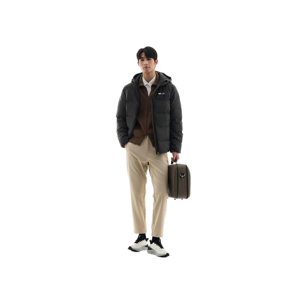 Anta Série Entraînement Veste Puffer Chaude Courte à Capuche Résistante à l'Eau Vestes Unisexe Marron Foncé Gris 952447921-5
