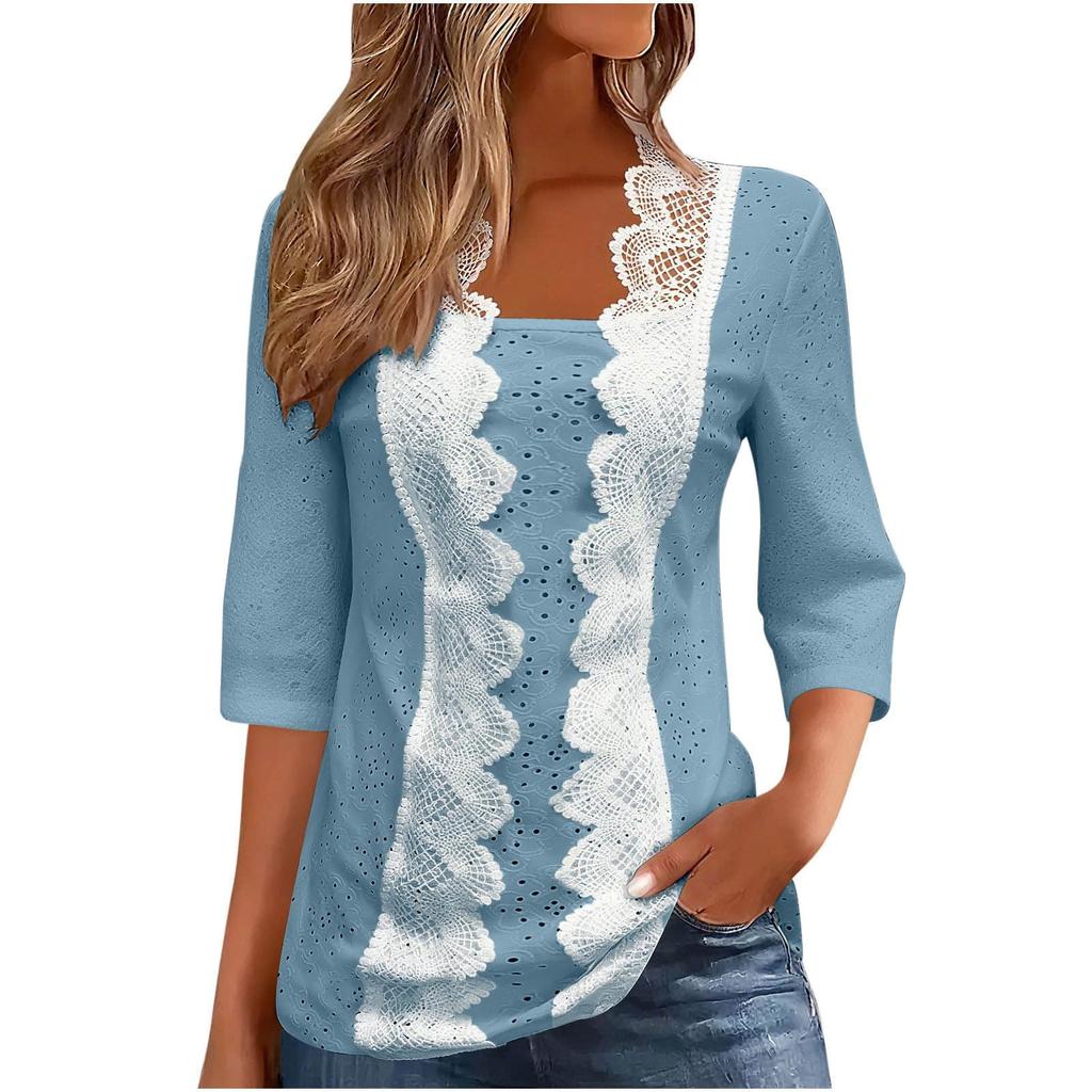 Women's Casual Fashion Lace Shirt Three-quarter Sleeve Top