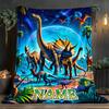 Custom Dinosaur Blanket Personalized Name Jurassic Scene Fleece Throw Kids Gift Soft Warm All Season Decor