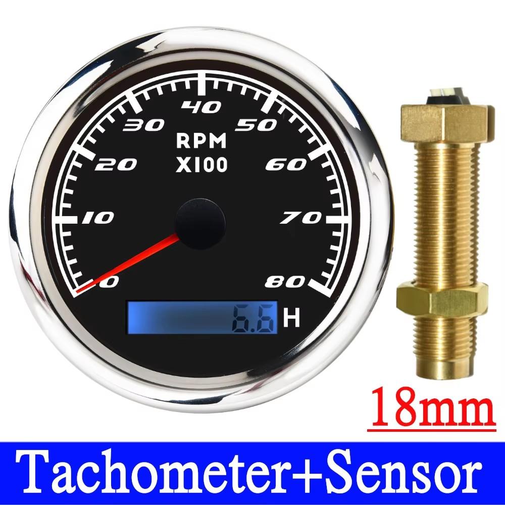 HD Tachometer Tacho Gauge 85MM With LCD Hourmeter Tacho Sensor M16 M18 Gasoline Diesel Engine Digital Tacho Meter Outboard Motor