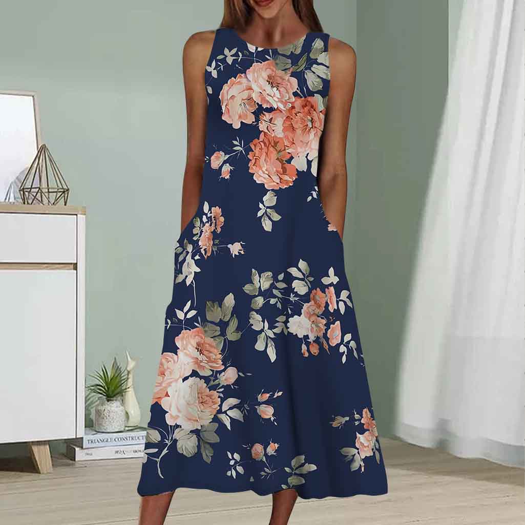 

Летнее модное сексуальное платье без рукавов, мягкое повседневное платье с 3D-цветочным принтом, платье без рукавов на бретельках 8XL темно-синий
