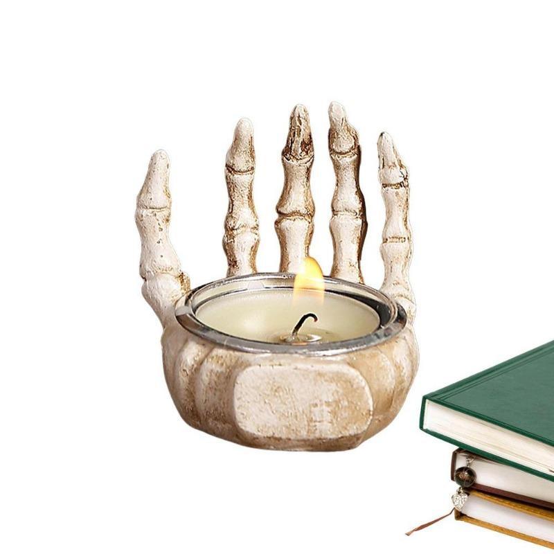 

1 Pcs Halloween Skull Candlestick Ornaments Resin Skull Halloween Desktop Porch Decoration Gifts Candle Holders Decor For Table