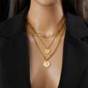 DIEYURO 316L Stainless Steel Gold Round Coin Portrait Pendant Necklace For Women Girl New Trend Multilayer Chains Jewelry