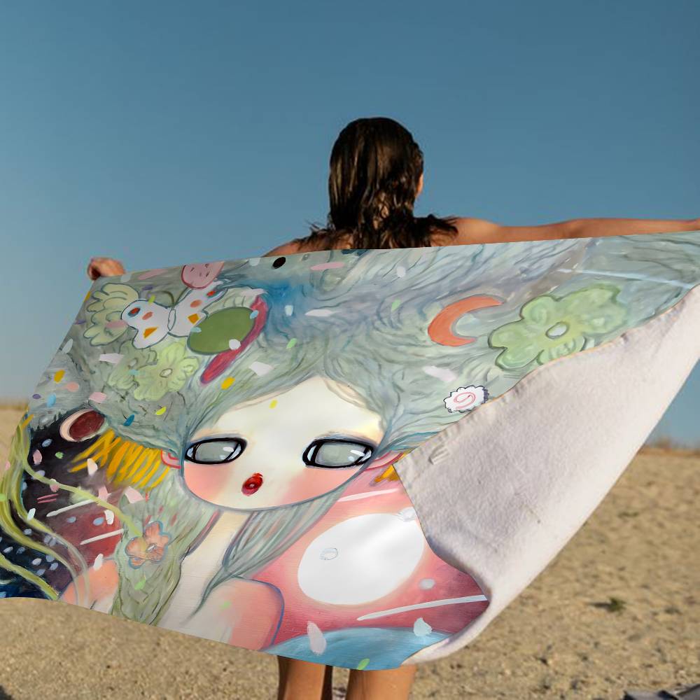 A-Aya-Takano Surreal-Vibrant Beach Towel Colorful Bath Towels for Girl Microfiber Quick Dry Sand Free Beach Yoga Spa Gym Pool