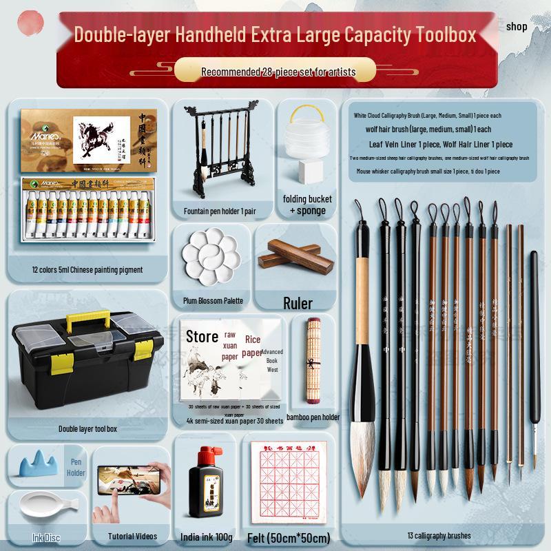 Maries 12-Farben Anfänger Tuschemalerei Set für Kinder mit Pinseln