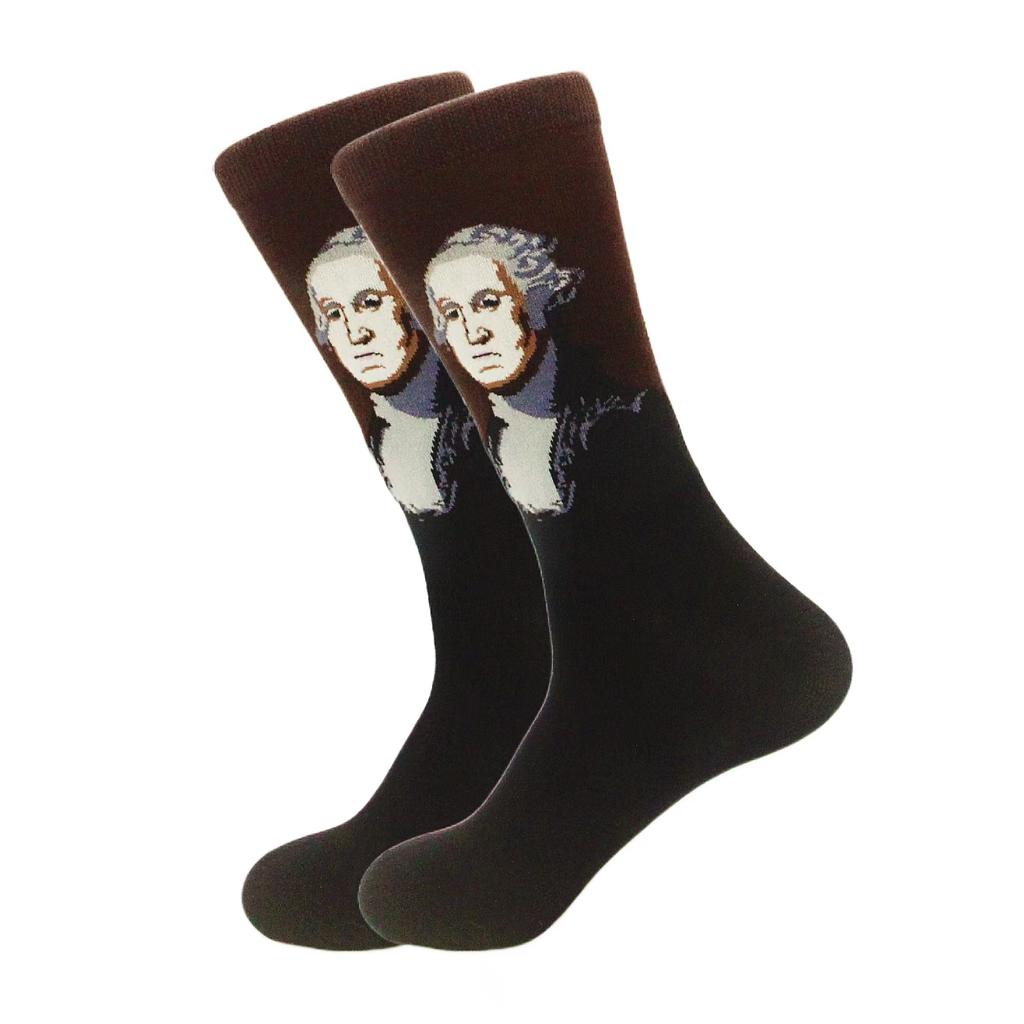 1 pair of European and American trendy socks with personalized street fashion oil painting series socks