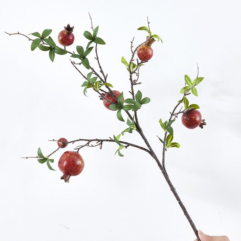Pomegranate and Persimmon Artificial Flower Branch for Living Room or Dining Table Decoration