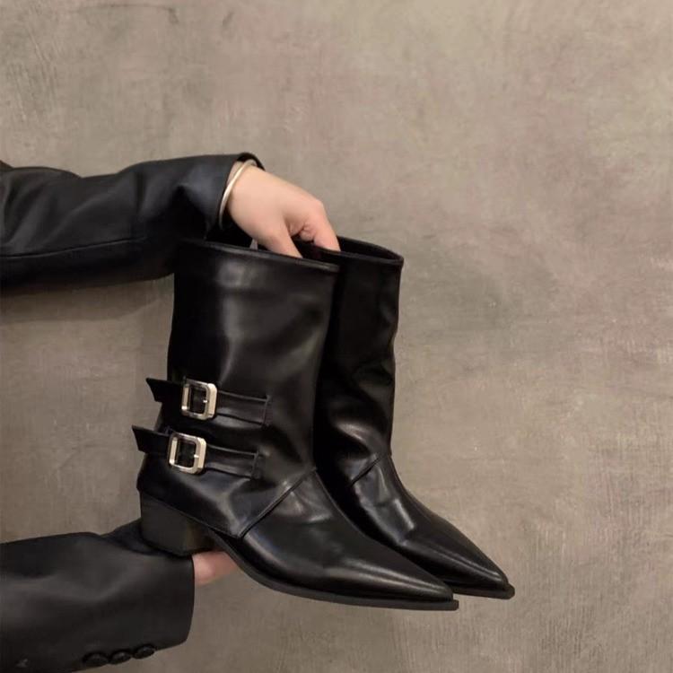 

Fashion Women Knee High Boots Fashion Belt Buckle Shoes Autumn Winter Wedges Heel Women s Knight Long Booties 35 чёрный