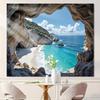 Seaside Cave View Backdrop Natural Rock Cave Coastal Scenery Photography Background Cloth for Wedding & Vacation Theme