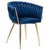 Krzesło Welurowe Plecione Cofton Gold Velvet Granatowy