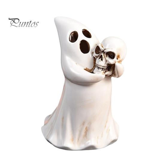 Spooky Tabletop Decoration Halloween Ghost Figurine with Skull, Resin Statue for Decor, Unique Party Supplies Retro Gothic Ornament Home Desktop