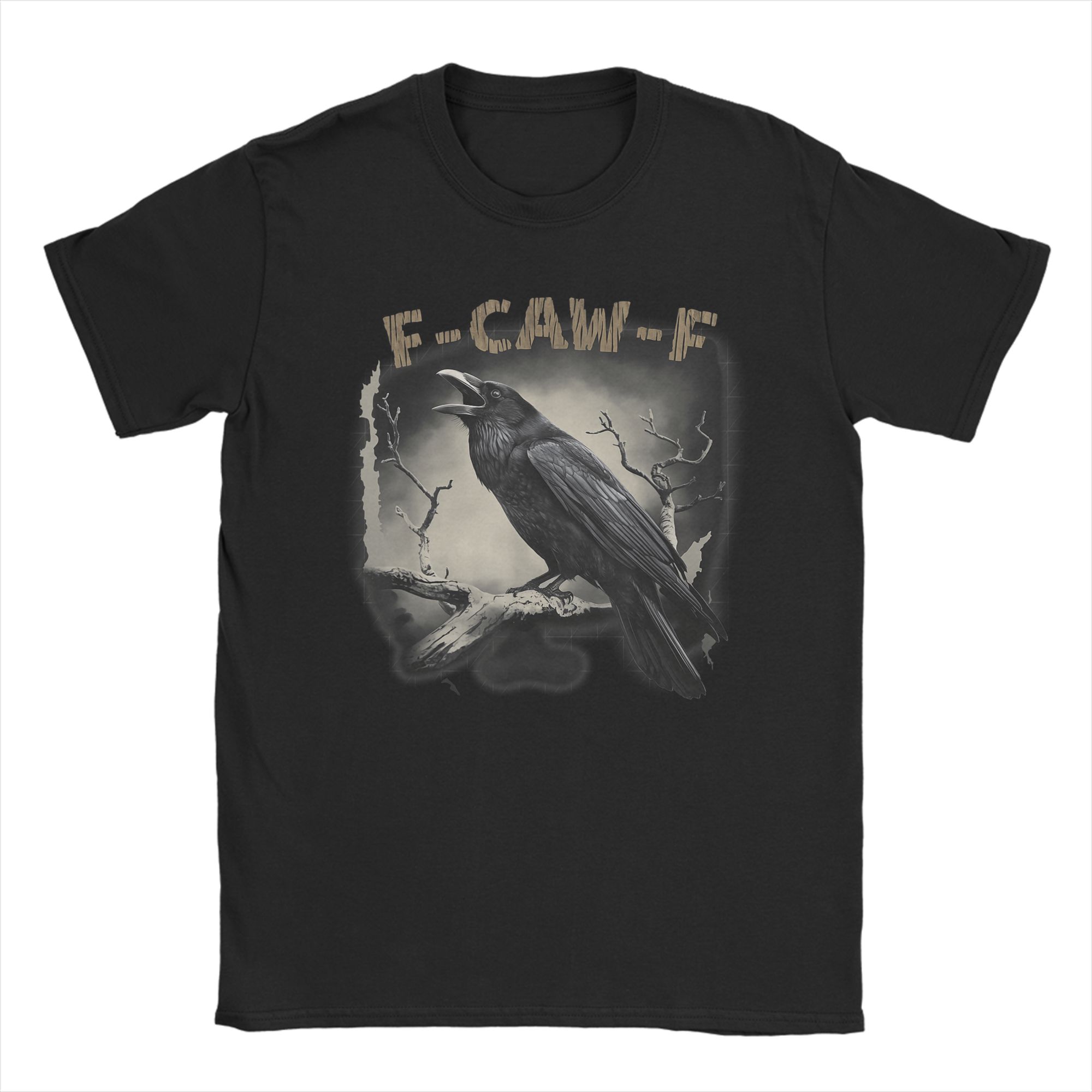 

F-Caw-F Black Crow Black Bird Funny Crow F-Caw-F T-Shirt Men Crew Neck Cotton T Shirts Short Sleeve Tee Shirt Summer Tops 4XL