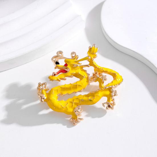 Ethnic Style Brooch Pin Unisex Dragon Shape Rhinestone Inlaid Enamel Pin
