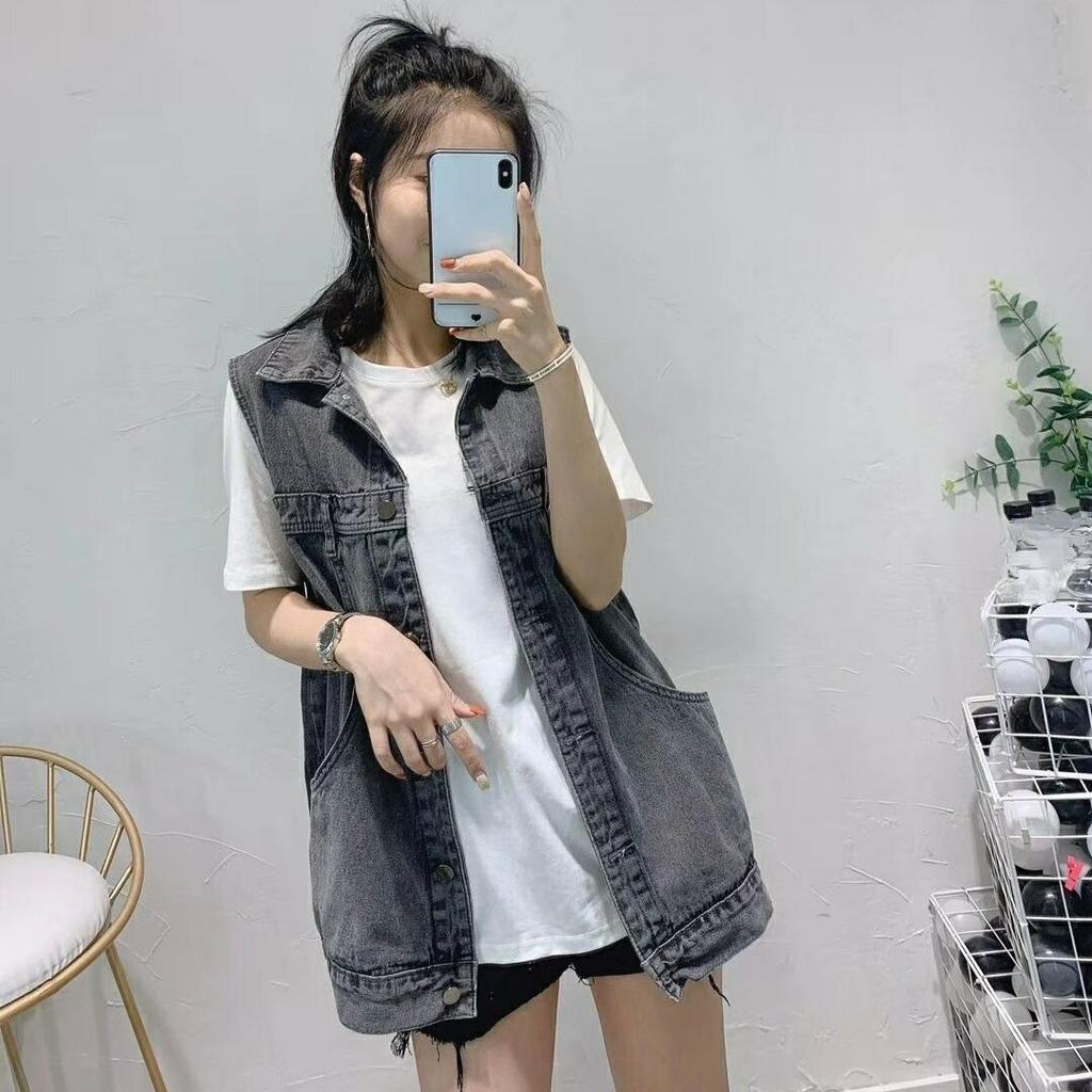 Spring and Autumn Large Size Sleeveless Denim Vest Women's Loose Casual All-match Fashion Vest Tooling Waistcoat Jacket Trend