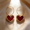 Simple Elegant Trendy Deep Wine Red Heart-shaped Earrings Women Elegant Retro Stylish Ear Jewelry Party Carnival Holiday Gift