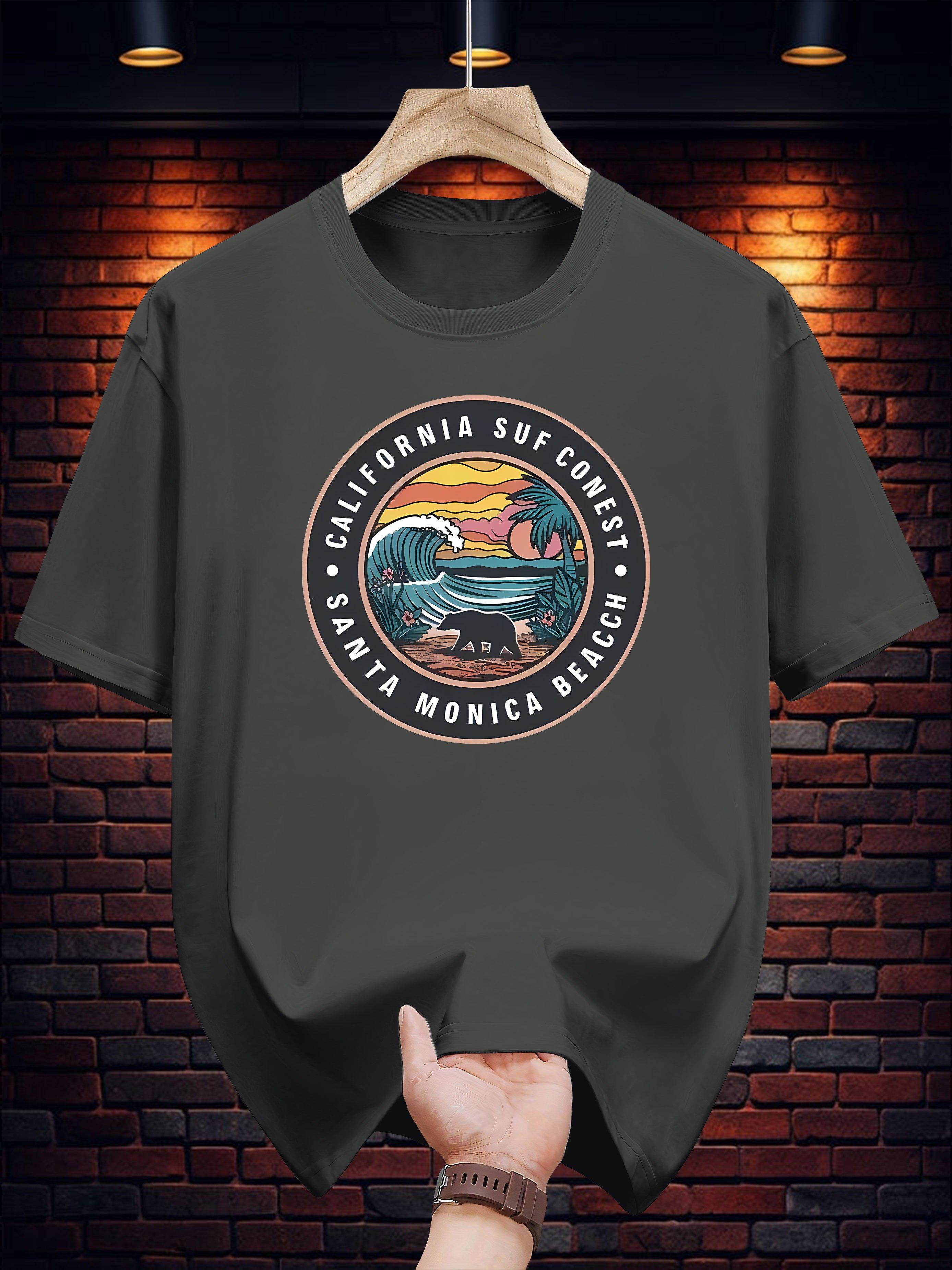California Surf Coast Santa Monica Beach Graphic T-shirt -Cotton M