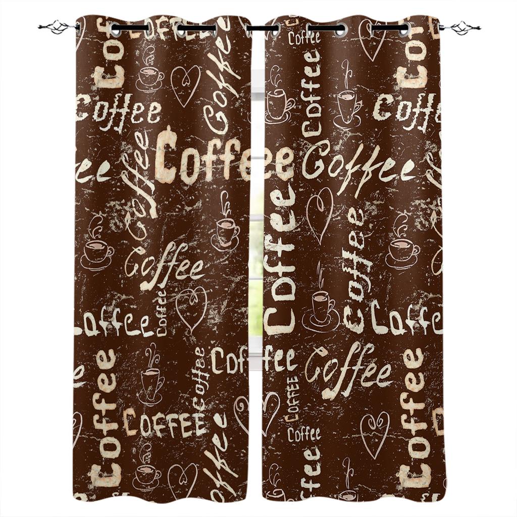 Cafea Text Graffiti Fundal Negru Perdele pentru Fereastră pentru Sufragerie Dormitor Decor Interior Bucătărie pentru Draperii