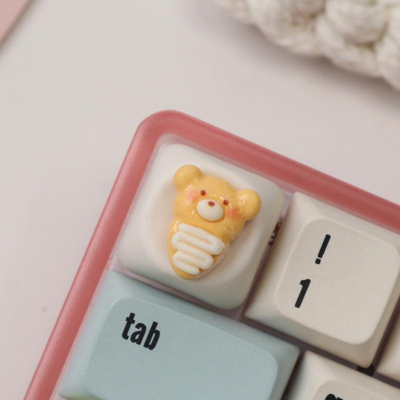3D Resin Keycaps ESC Keycap Cartoon Bear Pizza Theme For Mechanical Keyboards Pink Yellow Lovely Enhances Typing