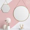 Homlly Keii Gold Rim Hanging Wall Mirror (Hexagon / Round Shape/ 3 different sizes)