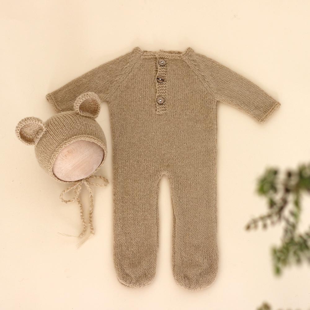Newborn Knit Mohair Bear Romper & Hat Set