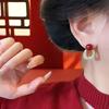 Geometric Red Ankola 925 Silver Earrings for Women - Festive Autumn/Winter Temperament