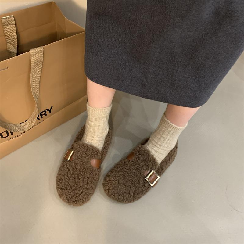 One Pedal of Fluffy Shoes for Women, Winter New Gentle Beanie Shoes for Women, Velvet Cotton Shoes