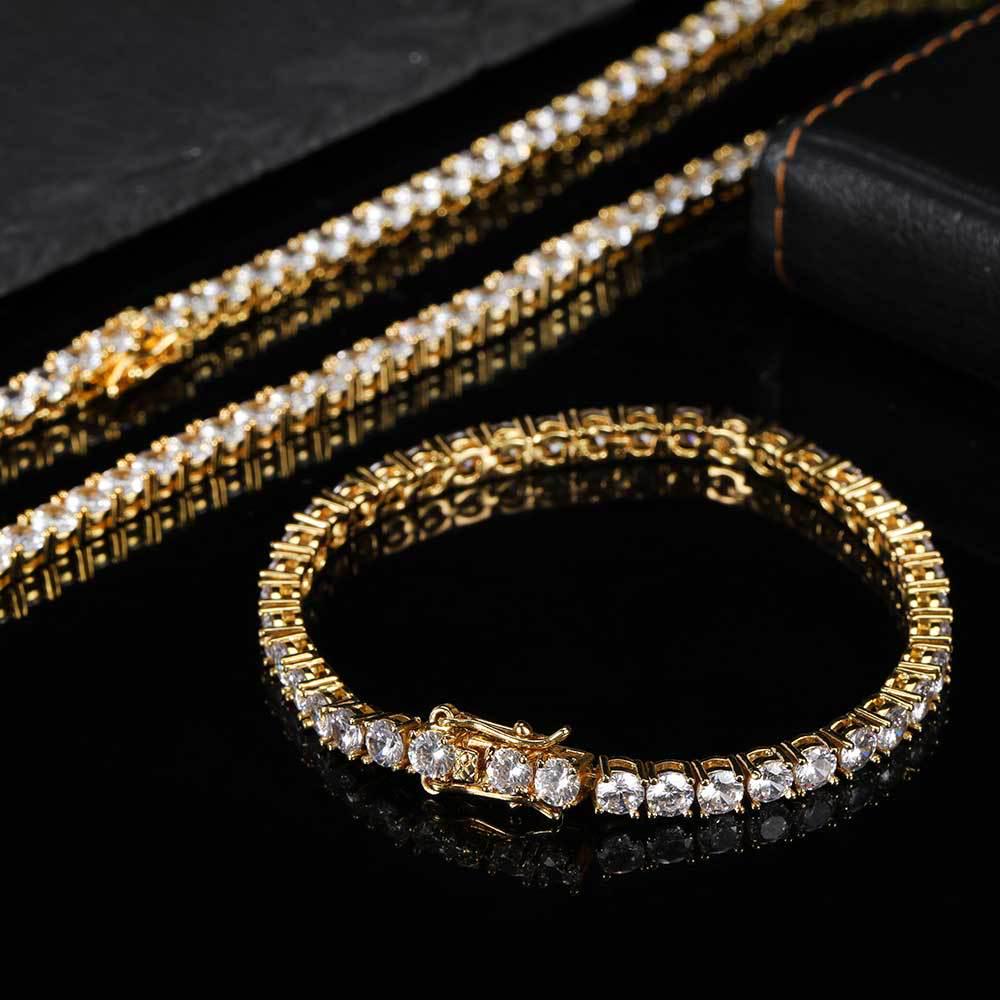 Trendy 18K zlatem pozlacený tenisový náramek se zirkony pro muže – Hip-hopový styl