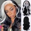 AIMEYA Synthetic Lace Front Wigs for Women Black Mix White Highlight Wig Heat Resistant Lace Wig Natural Hairline Cosplay Wig