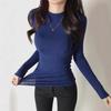 Women's Slim Fit Round Neck Long Sleeve Semi-Sheer Solid Color Base Layer T-shirt