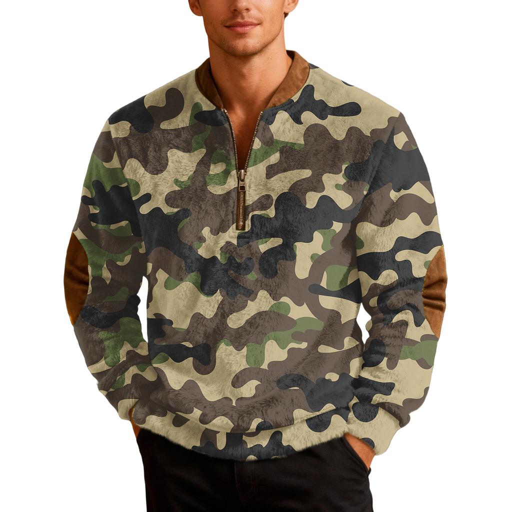 Men's Casual Camouflage Printed Semi-zipper Retro Long-sleeved Sports Sweatshirt
