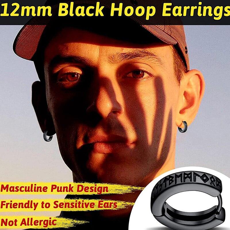 Pendientes de Aro Vikingos Noruegos de Acero Inoxidable Para Hombre Mujer Unisex 12 Mm Huggie Aro Pendiente Religioso Joyería