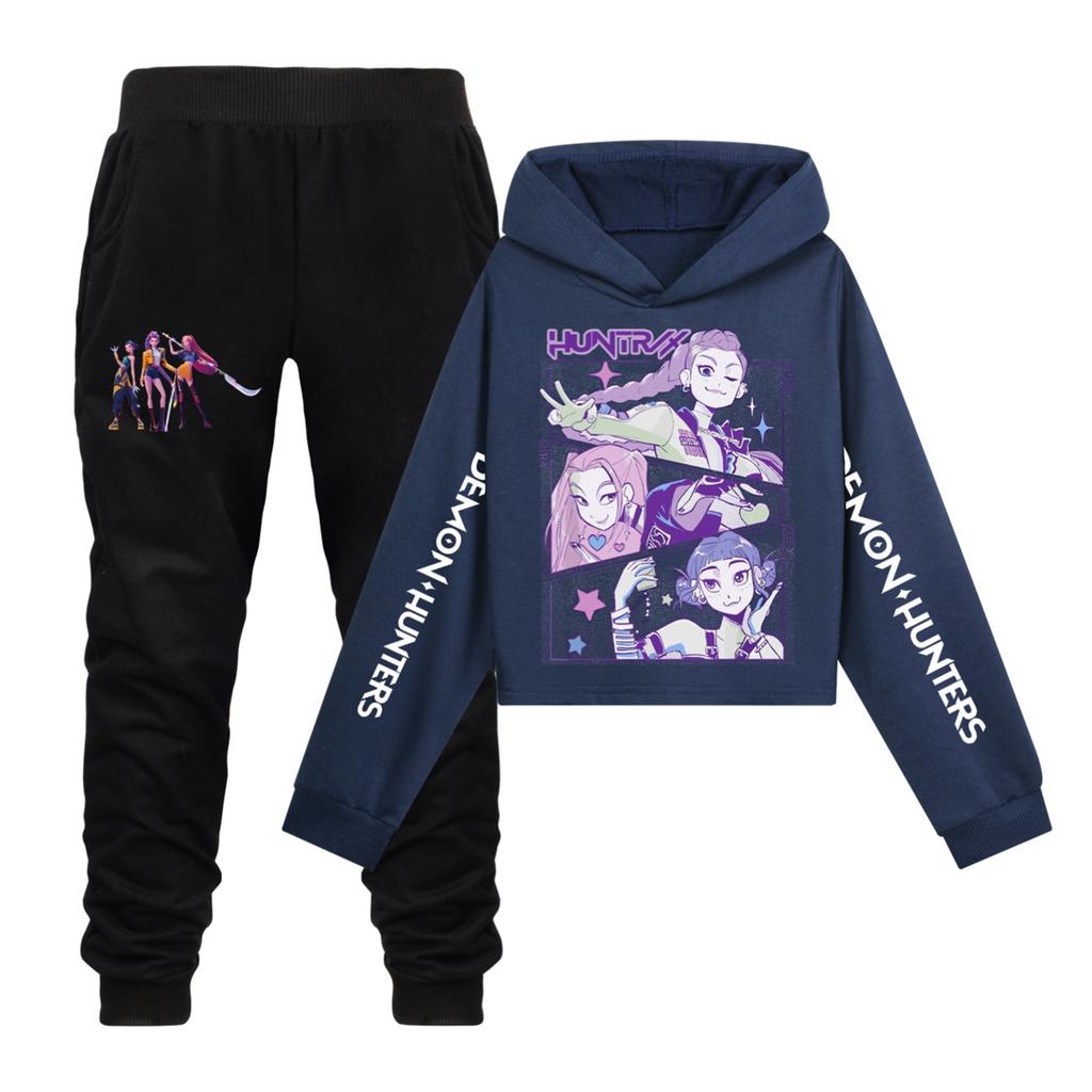 Dětská dvoudílná mikina s kapucí a kalhoty s dlouhým rukávem a potiskem