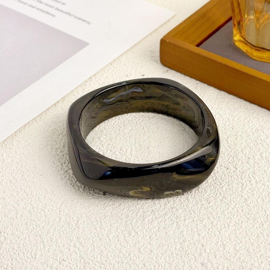 Irregular Punk Geometric Acrylic Resin Wide Bangles Vintage Fashion Gold Color Metal Bracelet Bangle For Women Men Jewelry