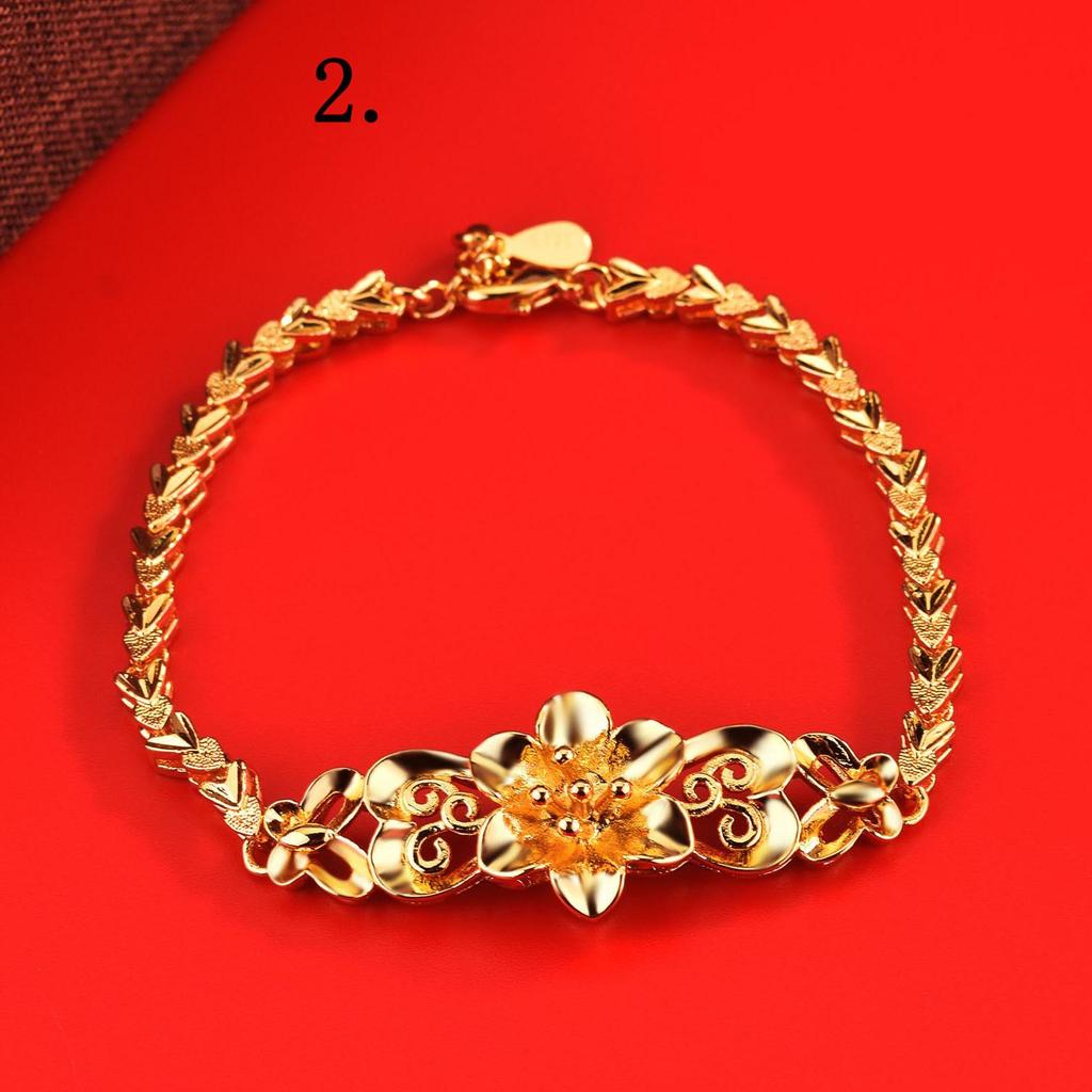 Gold-Plated Brass Butterfly Love Flower Bead Bracelet for Women