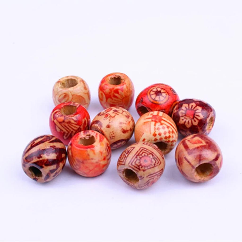 TX65 50pcs Fun Mix Wooden Bead Exquisite Texture Tribal Handmade Patterned Bead Necklace Bracelet Charms DIY Jewelry Accessories