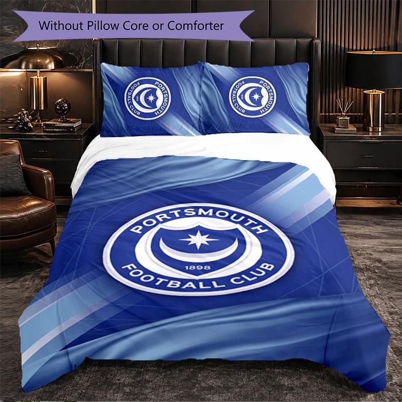 Ropa de Cama Temática del Portsmouth FC Juego de 3 Piezas Funda Nórdica Ropa de Cama Decorativa Para Habitación de Adolescentes Decoración del Hogar