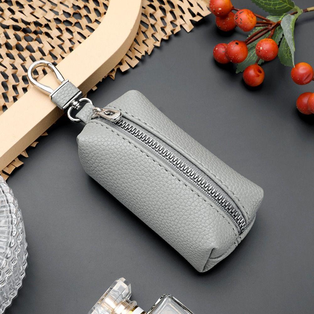 Simple Key Storage Bag Single/Double Zipper PU Leather Wallet Coin Purse Keychain  Household