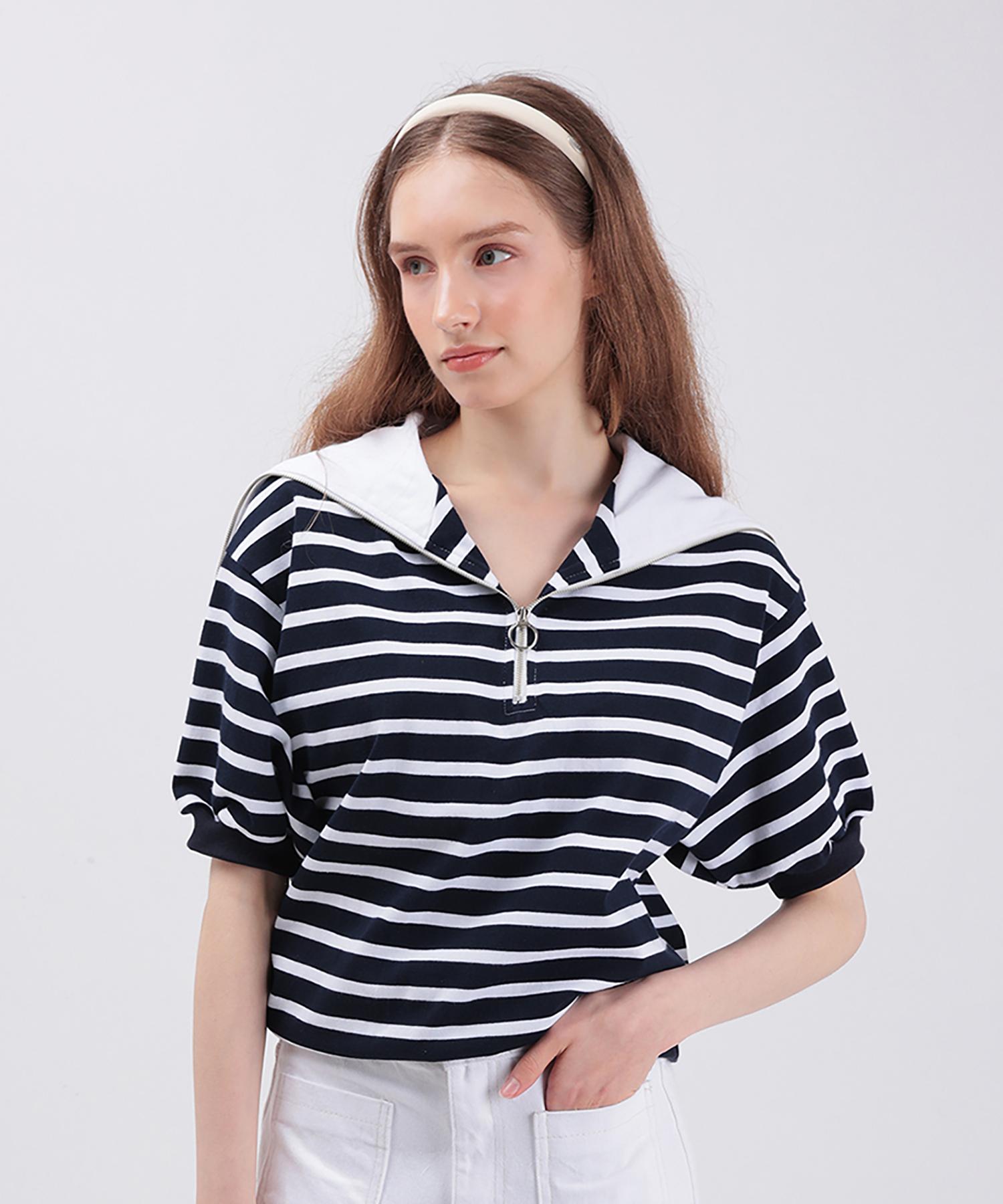 When You Move Logo Embroidered Half Zip Marine T-Shirt Navy