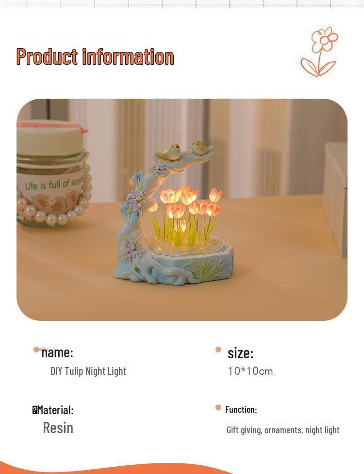 Tulip Handmade Resin Night Light: Creative DIY Ornament for Festivals and Desktop Decor