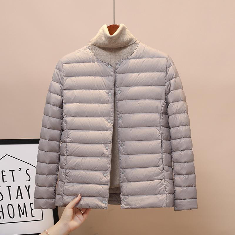 Women's 2025 White Duck Down Lightweight Jacket, Short Style, Convertible Round/V-Neck, Suitable for Autumn and Winter.