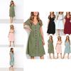 Nrj 2020 Hot Sale V-neck Button-up Short Sleeve Women's Dress With Pockets