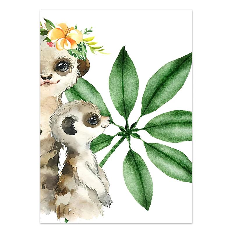 Plant Leaf Zebra Elephant Monkey Animal Wall Art Canvas Painting Nordic Posters and Prints Nursery Wall Pictures Kids Room Decor