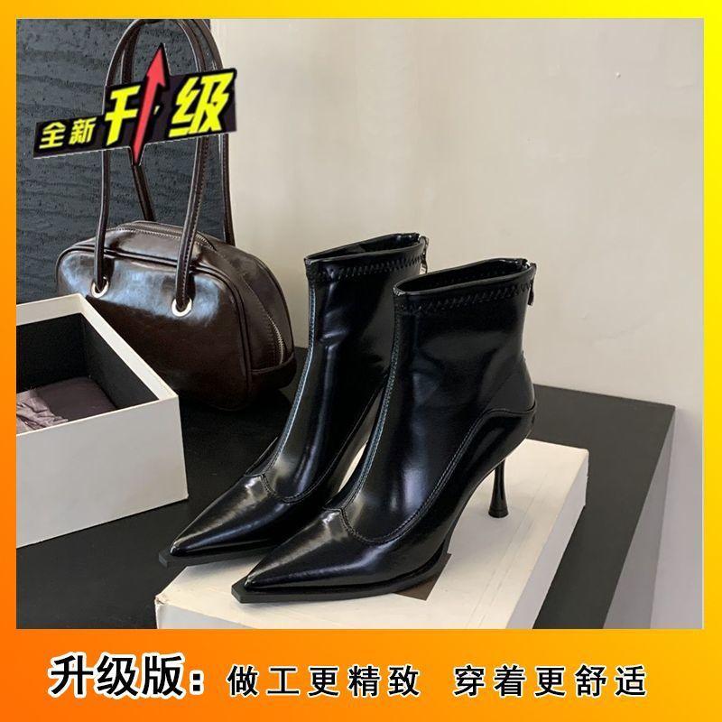 Soft Leather Thin Boots Wrap Legs Without Folds 2026 New Short Bare Boots Thin Heel High Heel Pointed Short Boots Women